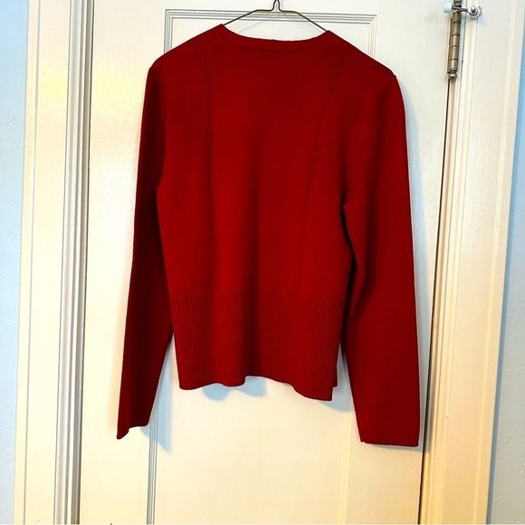 Judith Hart Cardigan Open Front Ribbed Holiday Red Sweater Silk Blend Size S - Picture 3 of 11